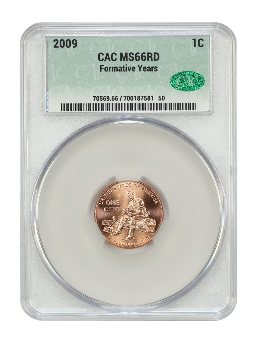 CACG MS66RD 2009 Lincoln Cent Formative Years: CACG MS66RD 2009 Lincoln Cent Formative Years This is a 2009 Lincoln Cent from the Formative Years series, graded MS66RD by CACG. The coin is uncirculated, features a red designation, and was minted i