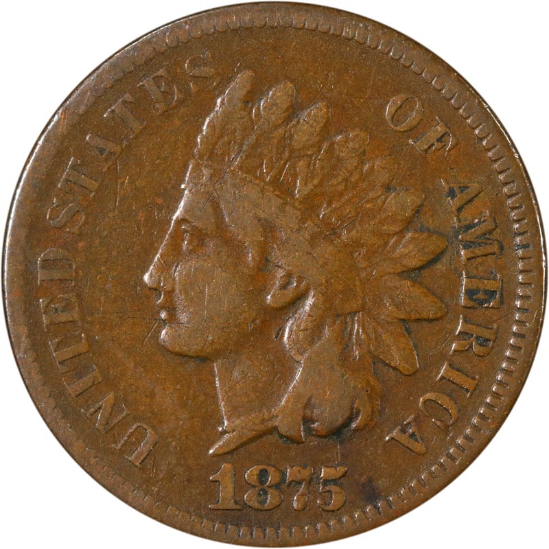 1875 Copper Indian Head Cent United States Circulated Coin: 1875 Copper Indian Head Cent United States Circulated Coin This 1875 Indian Cent is a circulated coin composed of copper and originates from the United States. It is offered in pre-owned condition and