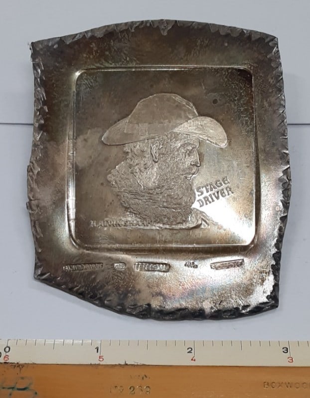 H Alvin Sharpe Studio Silver Medal 3.9 Troy Oz Vintage 1960s Stage Driver: H Alvin Sharpe Studio Silver Medal 3.9 Troy Oz Vintage 1960s Stage Driver This vintage 1960s studio trial silver plate by H. Alvin Sharpe features a detailed design of an old sailing ship. Struck in f