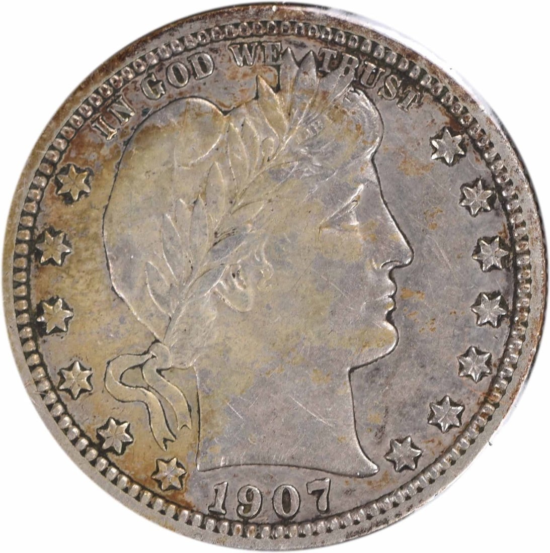 1907-S/S Barber Quarter Silver EF FS-501 Uncertified: 1907-S/S Barber Quarter Silver EF FS-501 Uncertified This is a 1907-S/S Barber Silver Quarter, FS-501 variety, from the United States. The coin is composed of silver and features the classic Barber de
