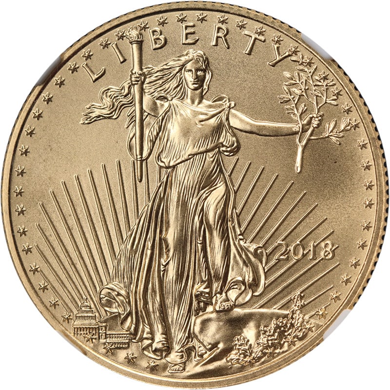NGC MS70 2018 $25 Gold Eagle Coin Signed by Edmund Moy: NGC MS70 2018 $25 Gold Eagle Coin Signed by Edmund Moy This 2018 Gold American Eagle $25 coin is graded MS70 by NGC, indicating a perfect uncirculated condition. The coin features a hand-signed label 
