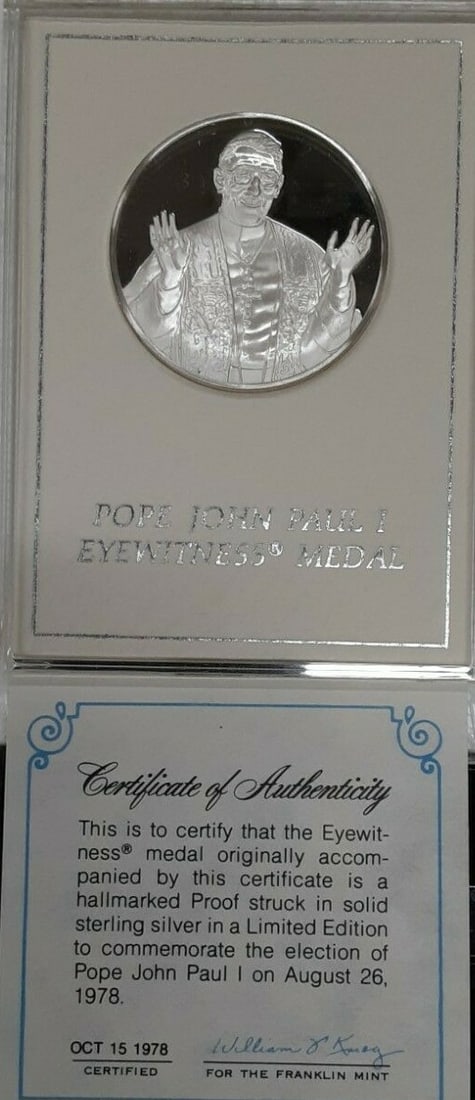 Franklin Mint 1978 Sterling Silver Pope John Paul I Medal (1 of 2)