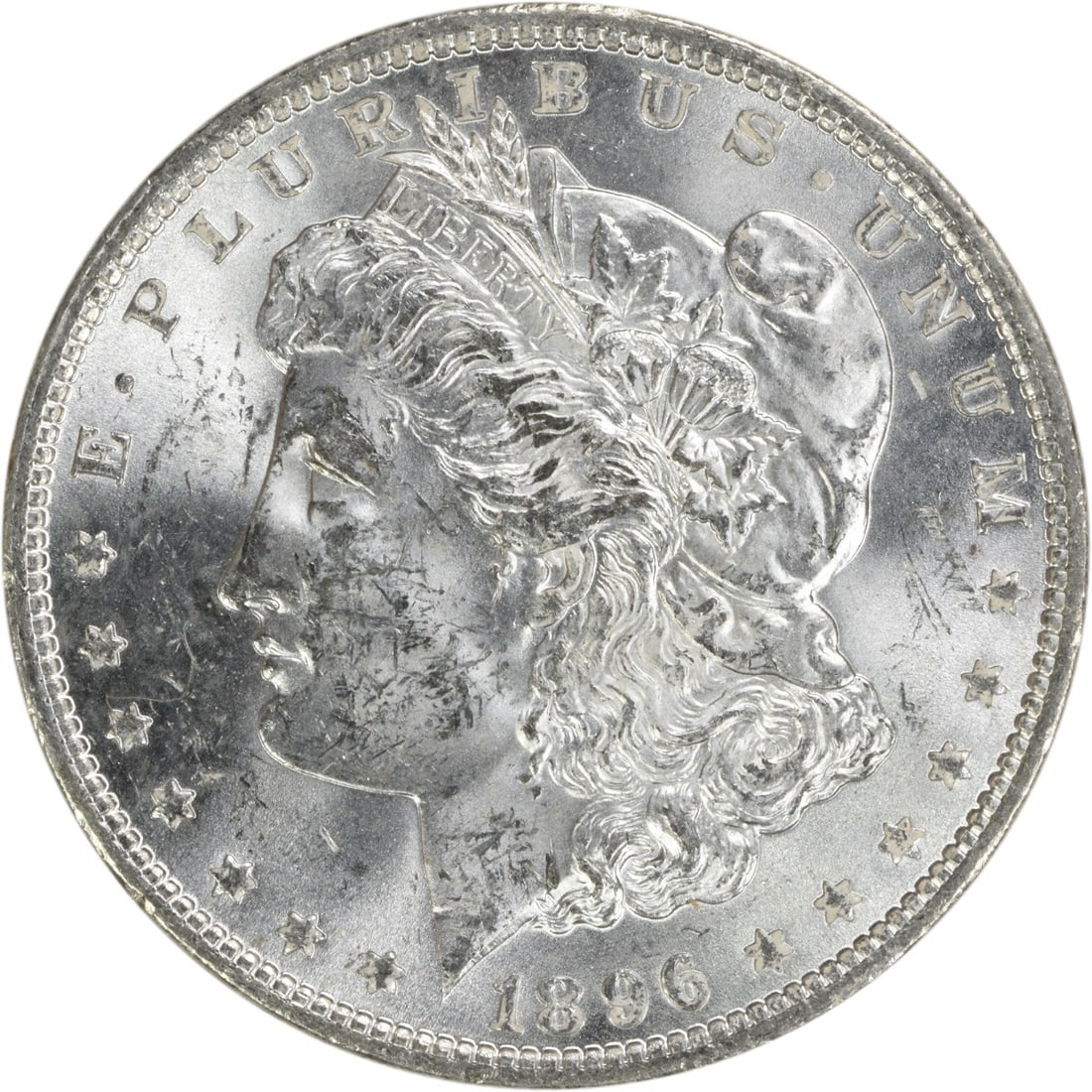 Brilliant Uncirculated 1896 Morgan Dollar Silver Coin Uncertified No Mint Mark: Brilliant Uncirculated 1896 Morgan Dollar Silver Coin Uncertified No Mint Mark This is an uncirculated 1896 Morgan Silver Dollar from the United States. The coin is composed of silver, has no mint mar
