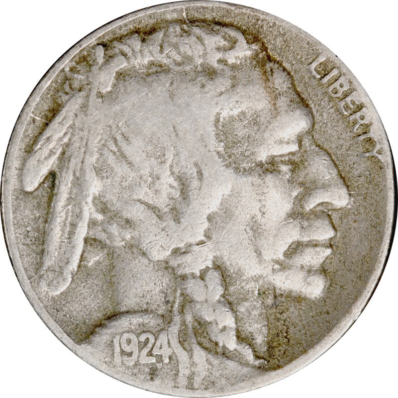 1924-S Buffalo Nickel Circulated Nickel Coin: 1924-S Buffalo Nickel Circulated Nickel Coin This 1924-S Buffalo Nickel is a classic piece of American numismatic history. It features the iconic buffalo design on the reverse and the profile of a Nat