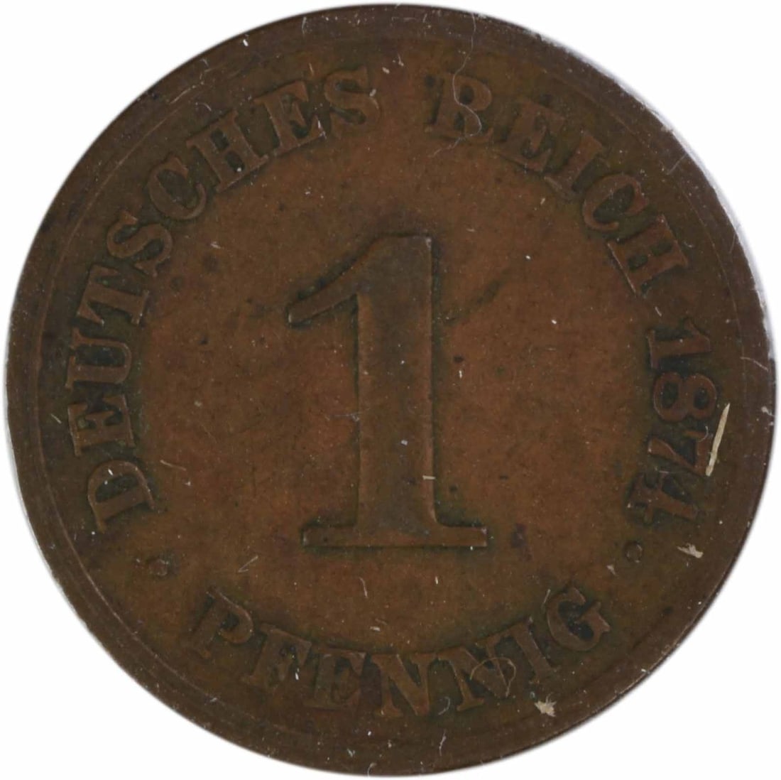 Germany 1874 Copper 1 Pfennig KM 1 Circulated VF Uncertified Coin: Germany 1874 Copper 1 Pfennig KM 1 Circulated VF Uncertified Coin This is a pre-owned 1874 H Germany 1 Pfennig coin composed of copper. The coin is circulated, graded VF (Very Fine), and is uncertifie