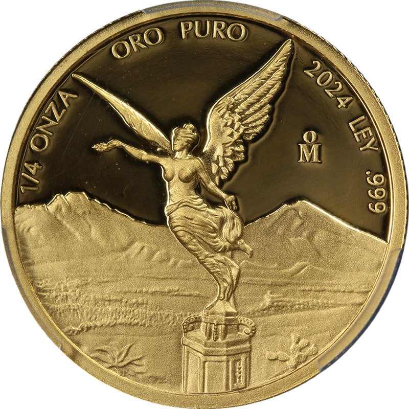 2024 Mexico 1 4 Ounce Gold Proof Libertad PCGS PR69 DCAM: 2024 Mexico 1 4 Ounce Gold Proof Libertad PCGS PR69 DCAM This is an original 2024 Mo Mexico 1/4 Ounce Gold Proof Libertad, graded PR69 DCAM by PCGS. The coin features superb eye appeal, excellent lust