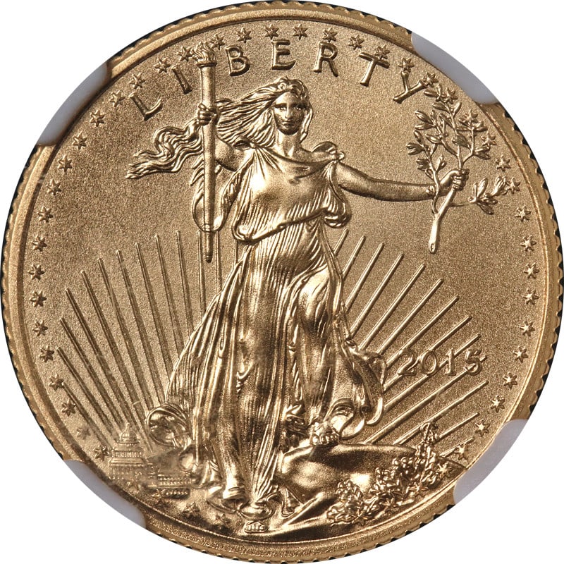2015 $10 Gold Eagle Coin NGC MS70 Brown Label Certified Uncirculated: 2015 $10 Gold Eagle Coin NGC MS70 Brown Label Certified Uncirculated This 2015 Gold American Eagle $10 coin is certified by NGC with a perfect MS70 grade and features the Brown Label. Struck in 22-kar