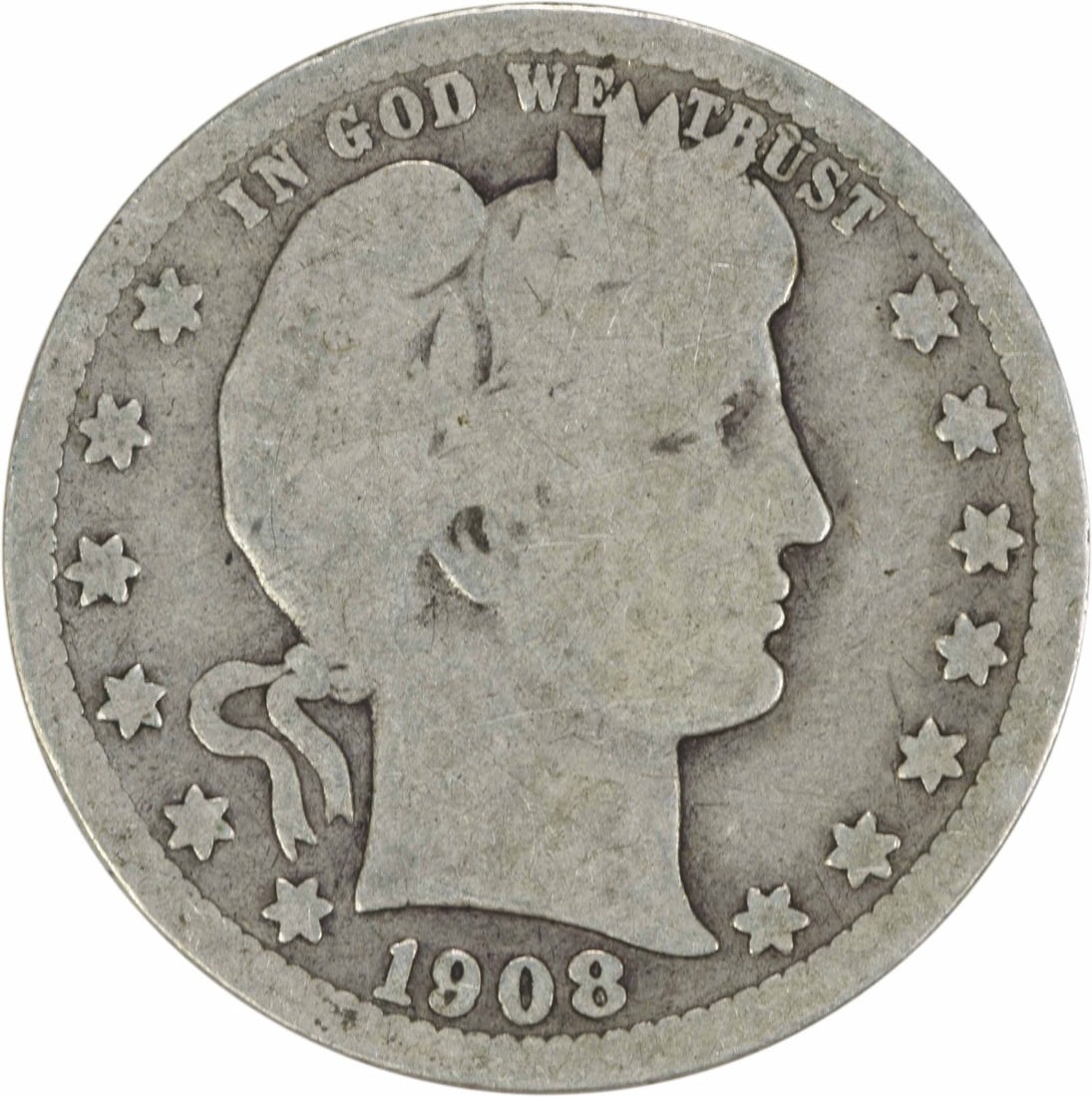 1908-S Barber Quarter 90% Silver Circulated Uncertified (1 of 2)