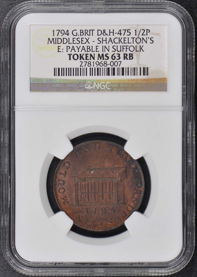 1794 Middlesex Shackeltons Half Penny NGC MS63RB (1 of 2)