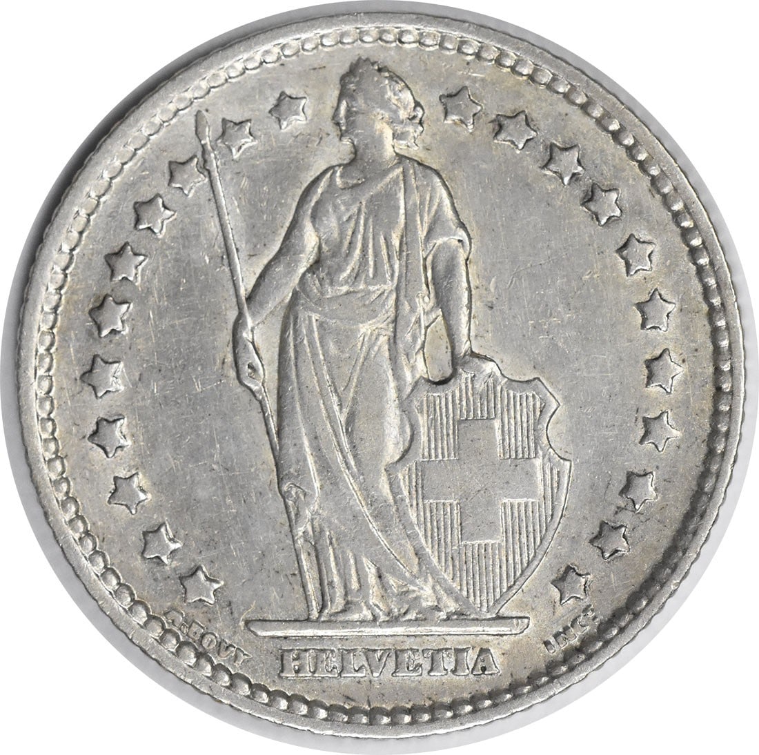 Switzerland 1901 B 1 Franc KM24 Extremely Fine Uncertified Coin: Switzerland 1901 B 1 Franc KM24 Extremely Fine Uncertified Coin This is a 1901 Switzerland 1 Franc coin, graded Extra Fine (XF). The coin is circulated and uncertified, originating from Switzerland. I