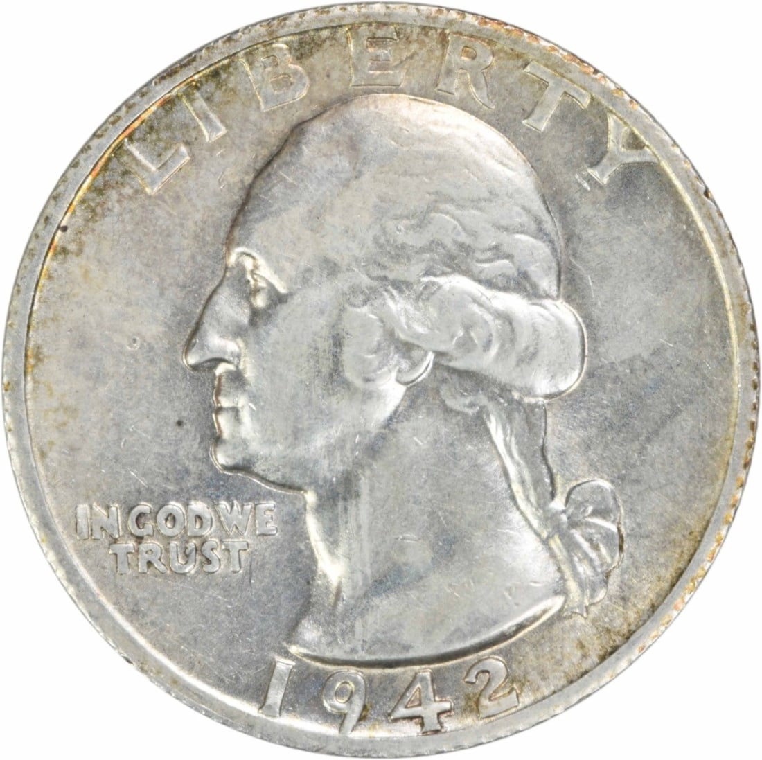 1942-S Washington Silver Quarter 90% Silver Uncertified AU: 1942-S Washington Silver Quarter 90% Silver Uncertified AU This 1942-S Washington Silver Quarter is a notable collectible featuring the iconic design by John Flanagan. Struck at the San Francisco Mint