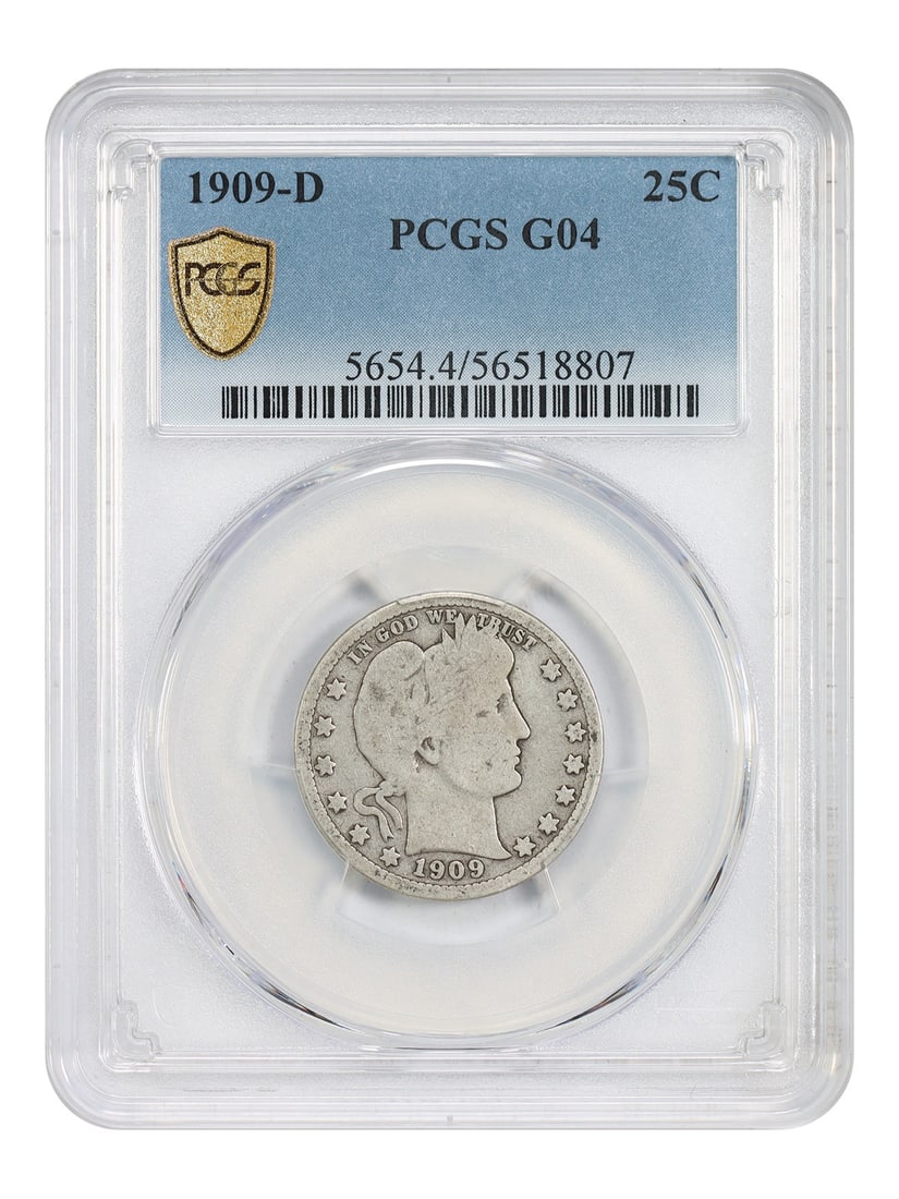 PCGS Graded 1909-D Barber Quarter Good 4 Denver Mint (1 of 4)