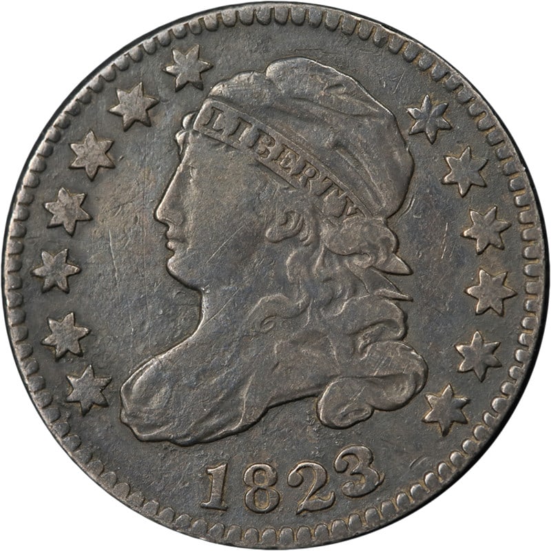 1823 1823 2 Bust Dime Large E's Silver Choice F+ (1 of 2)