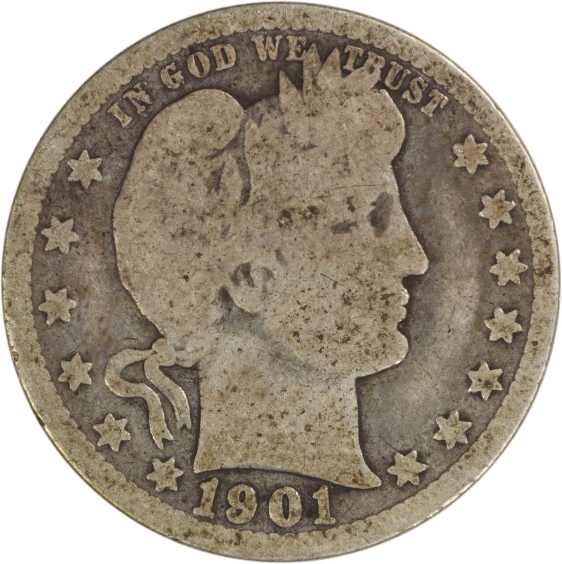 Barber Quarter 1901 New Orleans Mint 90 Percent Silver Uncertified (1 of 2)