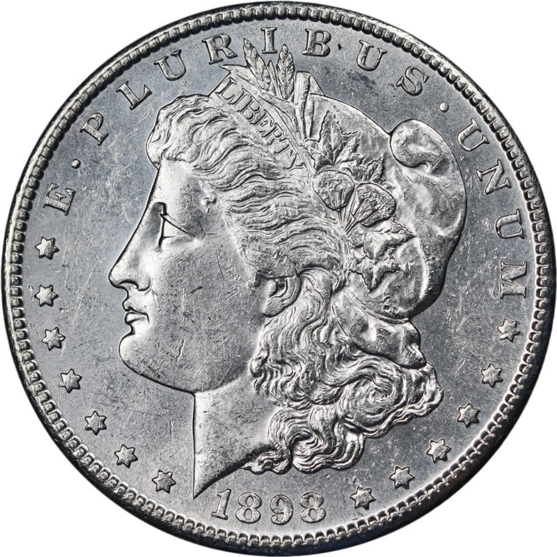 1898-S Morgan Silver Dollar Uncirculated Bright White: 1898-S Morgan Silver Dollar Uncirculated Bright White This 1898-S Morgan Silver Dollar is an uncirculated coin featuring attractive luster, pleasing color, and well-preserved surfaces. It offers brigh