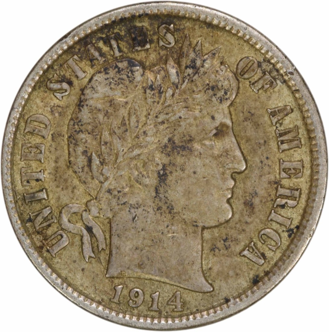 1914-D Barber Silver Dime AU Uncertified 10C 90% Silver: 1914-D Barber Silver Dime AU Uncertified 10C 90% Silver This 1914-D Barber Silver Dime features a classic design by Charles E. Barber, representing an important piece of American numismatic history. S