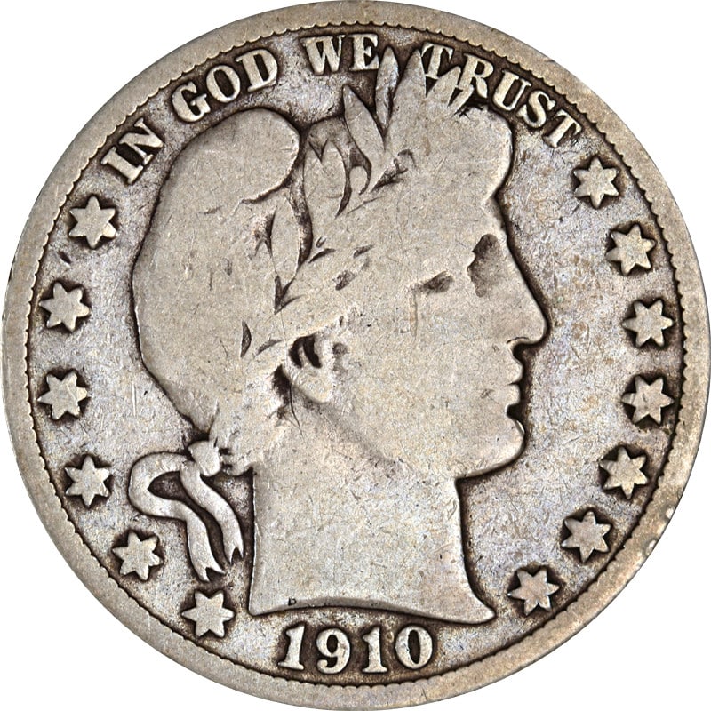 1910 San Francisco Mint Silver Barber Half Dollar Coin: 1910 San Francisco Mint Silver Barber Half Dollar Coin This is a 1910-S Barber Half Dollar from the United States. The coin is composed of silver with a fineness of 0.9 and was minted in San Francisco