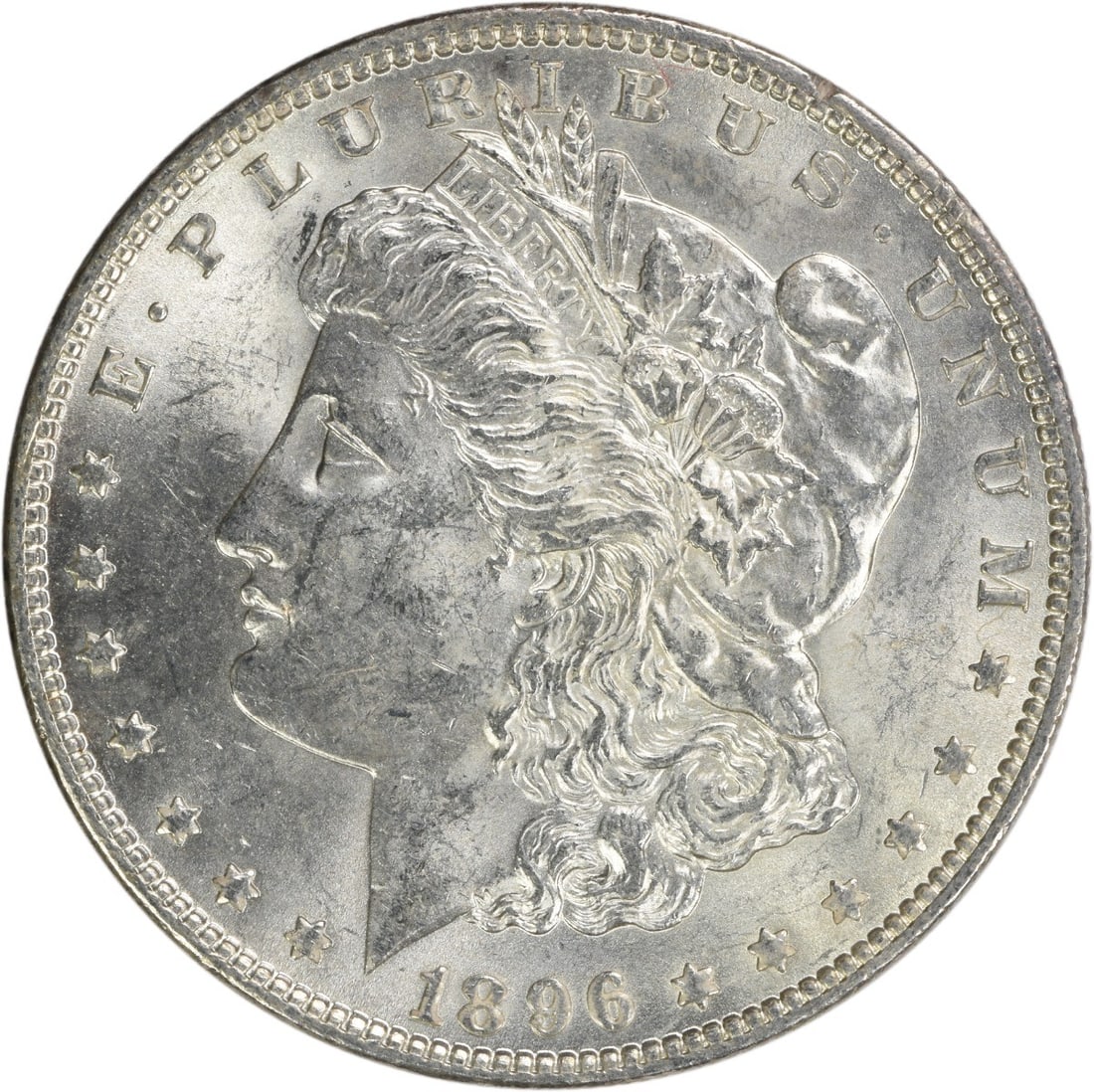Uncirculated 1896 Silver Dollar Morgan Coin BU Grade Uncertified: Uncirculated 1896 Silver Dollar Morgan Coin BU Grade Uncertified This is an uncirculated 1896 Morgan Silver Dollar from the United States. The coin is composed of silver, features no mint mark, and is