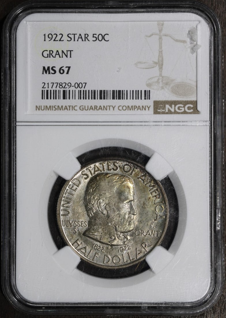 NGC Star 1922 Grant 50C Silver Commemorative Half Dollar: NGC Star 1922 Grant 50C Silver Commemorative Half Dollar This 1922 Grant Commemorative Silver Half Dollar features a 50-cent denomination and is composed of 90% silver. It is the Grant variety minted 
