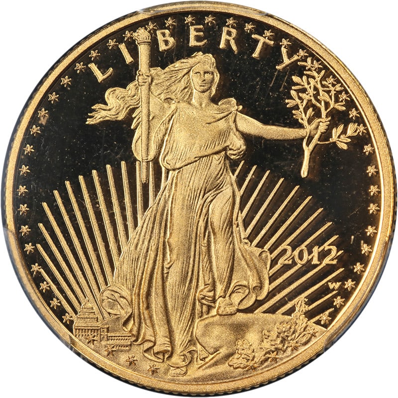 PCGS PR69 DCAM 2012-W $25 Gold Eagle Reagan Legacy: PCGS PR69 DCAM 2012-W $25 Gold Eagle Reagan Legacy This is an original 2012-W Gold American Eagle $25 Proof coin, graded PR69 Deep Cameo (DCAM) by PCGS and part of the Reagan Legacy Series. The coin f