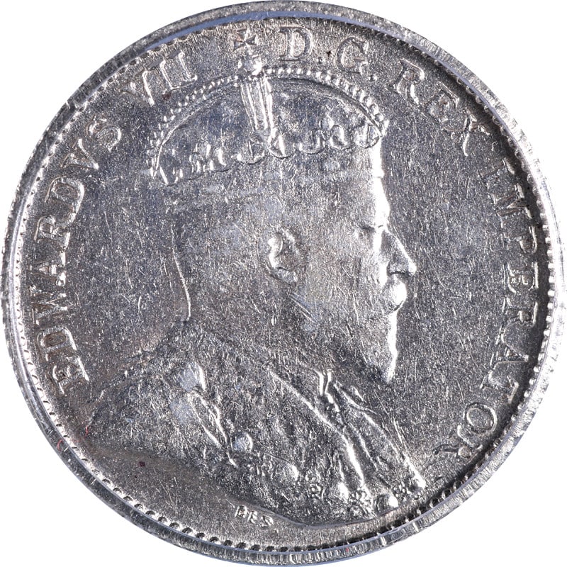 1903 Canada Five Cents Silver Coin ICG AU50 Certified: 1903 Canada Five Cents Silver Coin ICG AU50 Certified This 1903 Canada Five Cents coin, certified by ICG with a grade of AU50, is a significant piece for any collector. Struck in silver, it exhibits c