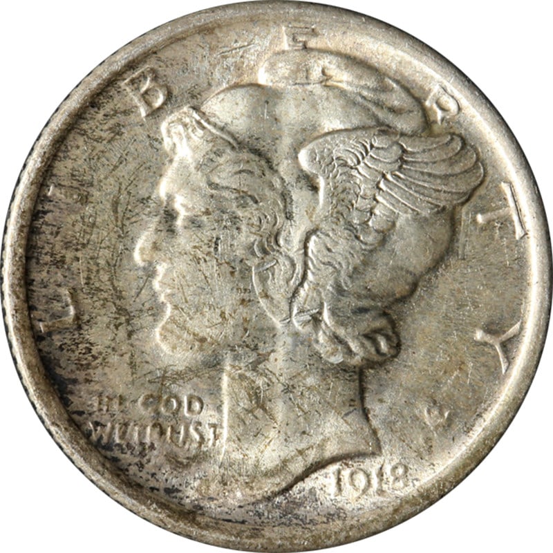 1918 Silver Mercury Dime Philadelphia Mint United States Coin: 1918 Silver Mercury Dime Philadelphia Mint United States Coin This is a 1918 Mercury Dime minted in Philadelphia. The coin is composed of silver and is in circulated, pre-owned condition. It is uncert