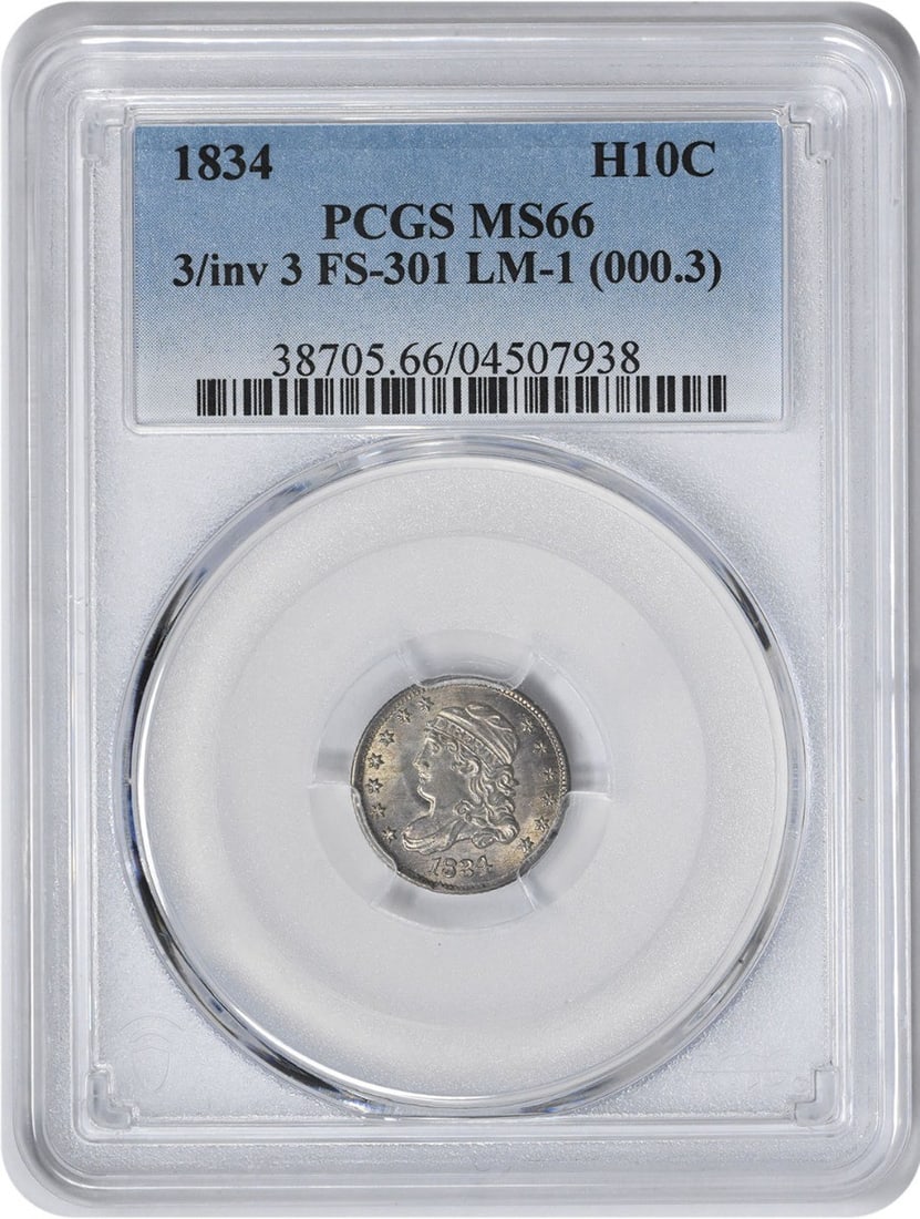 1834 Bust Silver Half Dime MS66 PCGS Uncirculated Coin: 1834 Bust Silver Half Dime MS66 PCGS Uncirculated Coin This 1834 Bust Silver Half Dime is a stunning example of American numismatic history, certified by PCGS with a remarkable grade of MS66. Struck i