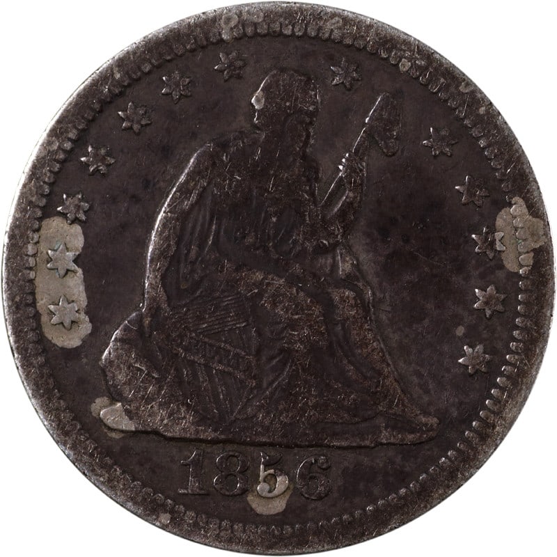 1856 New Orleans Mint Seated Liberty Silver Quarter Coin: 1856 New Orleans Mint Seated Liberty Silver Quarter Coin This is an 1856-O Seated Liberty Quarter, minted in New Orleans. The coin is composed of silver and is in circulated, pre-owned condition. It i