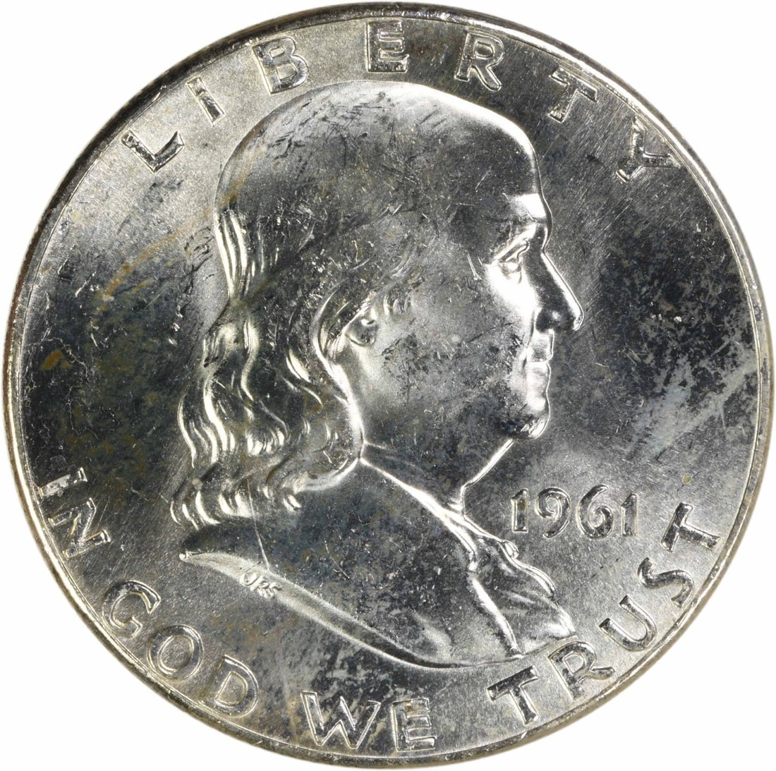 1961 Franklin 50C Silver Half Dollar Choice BU Uncertified: 1961 Franklin 50C Silver Half Dollar Choice BU Uncertified This 1961 Franklin Silver Half Dollar is an uncirculated coin in Choice Brilliant Uncirculated (BU) condition. It is uncertified and features