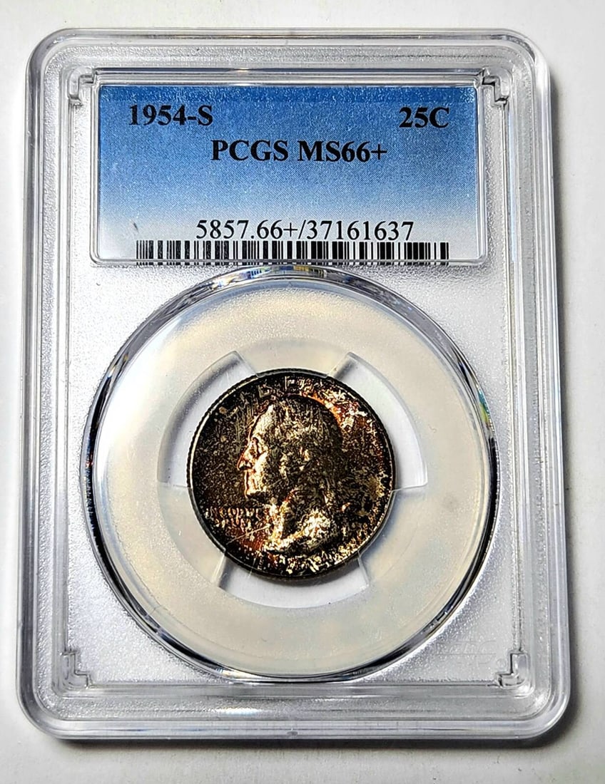 1954 S Washington Quarter PCGS MS-66+ Uncirculated Silver: 1954 S Washington Quarter PCGS MS-66+ Uncirculated Silver This 1954 S Washington Quarter is a stunning example of U.S. coinage, graded MS-66+ by PCGS, ensuring its superior condition and quality. With