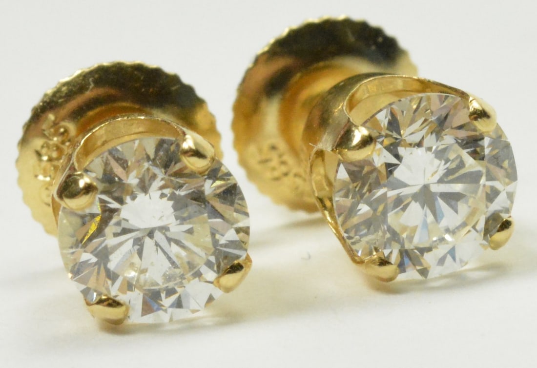 14k Yellow Gold Round Brilliant Diamond Stud Earrings Screw Back 1.30ct (1 of 12)