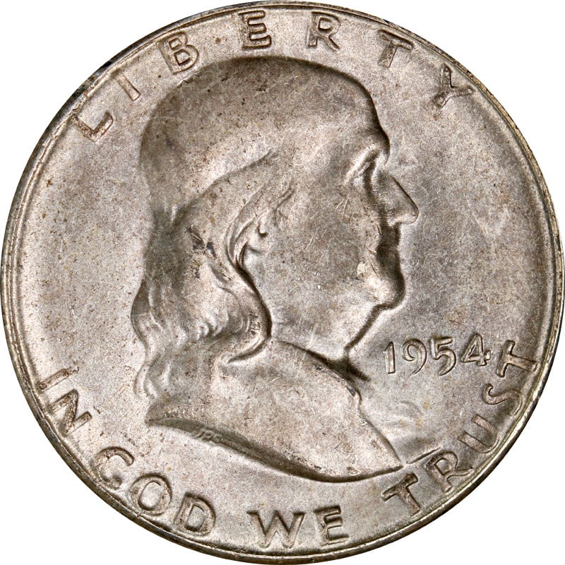 1954 San Francisco Mint Silver Franklin Half Dollar Coin: 1954 San Francisco Mint Silver Franklin Half Dollar Coin This 1954-S Franklin Half Dollar is a circulated silver coin from the United States. Featuring a fineness of 0.9, it originates from the San Fr