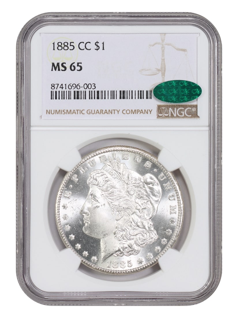1885 CC Morgan Dollar NGC CAC MS65 Carson City: 1885 CC Morgan Dollar NGC CAC MS65 Carson City This 1885-CC Morgan Dollar features a low mintage from the Carson City Mint, making it a notable piece within the Morgan Dollar series. Certified by NGC 