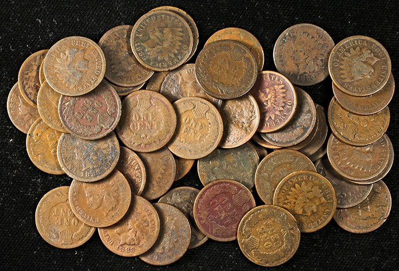 Bulk Lot of 50 Circulated 1883 Indian Head Copper Cents Damaged (1 of 1)