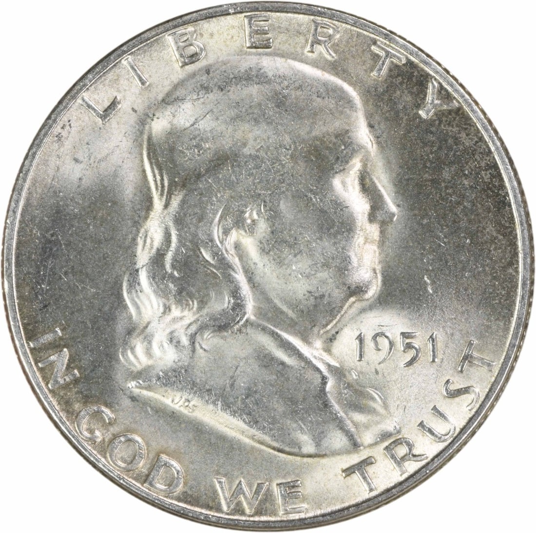 San Francisco 1951 Franklin Half Dollar 90 Percent Silver AU Uncertified: San Francisco 1951 Franklin Half Dollar 90 Percent Silver AU Uncertified This 1951-S Franklin Silver Half Dollar is a circulated coin featuring an AU (About Uncirculated) grade. Minted in San Francisc