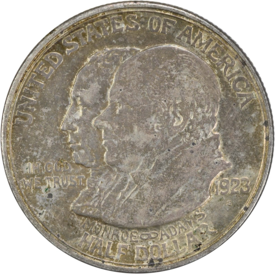 1923-S Monroe Commemorative Silver Half Dollar AU Uncertified: 1923-S Monroe Commemorative Silver Half Dollar AU Uncertified This 1923-S Monroe Commemorative Silver Half Dollar showcases a rich history, featuring a design by Chester Beach. Struck at the San Franc