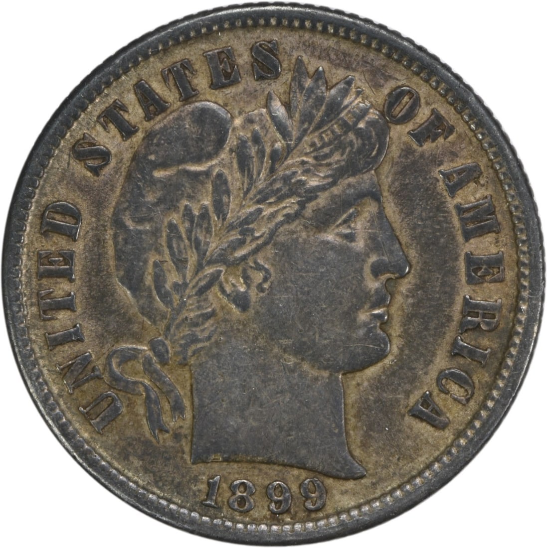 1899 Barber Silver Dime AU Uncertified 90% Silver 10C: 1899 Barber Silver Dime AU Uncertified 90% Silver 10C This 1899 Barber Silver Dime showcases a rich history, hailing from the United States and designed by Charles E. Barber. The coin is classified as
