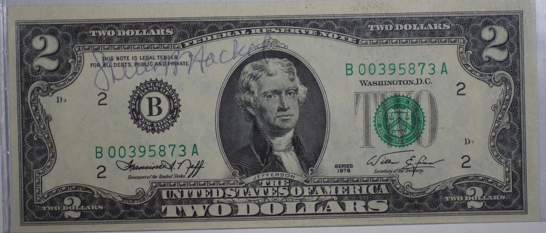 1976 Two Dollar Note with Stella Hackel US Mint Director Signature Uncirculated (1 of 2)