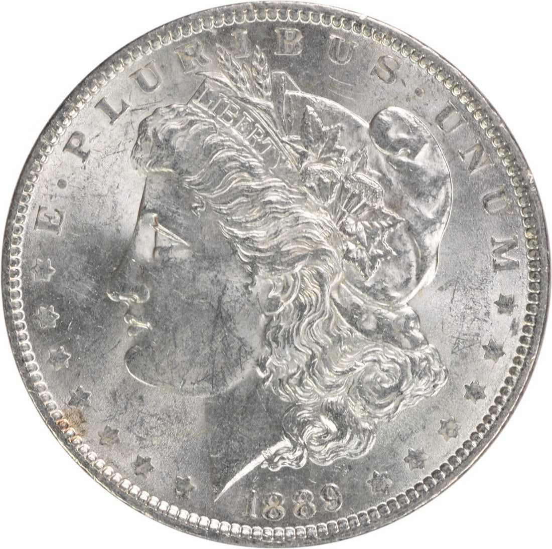 Choice BU 1889 Silver Morgan Dollar Uncirculated Uncertified Coin: Choice BU 1889 Silver Morgan Dollar Uncirculated Uncertified Coin This 1889 Morgan Silver Dollar is a Choice Brilliant Uncirculated example. Struck in silver with no mint mark, this pre-owned coin is 