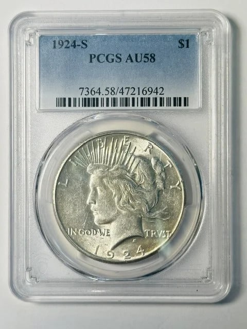 1924-S Peace Silver Dollar PCGS AU-58 (1 of 2)