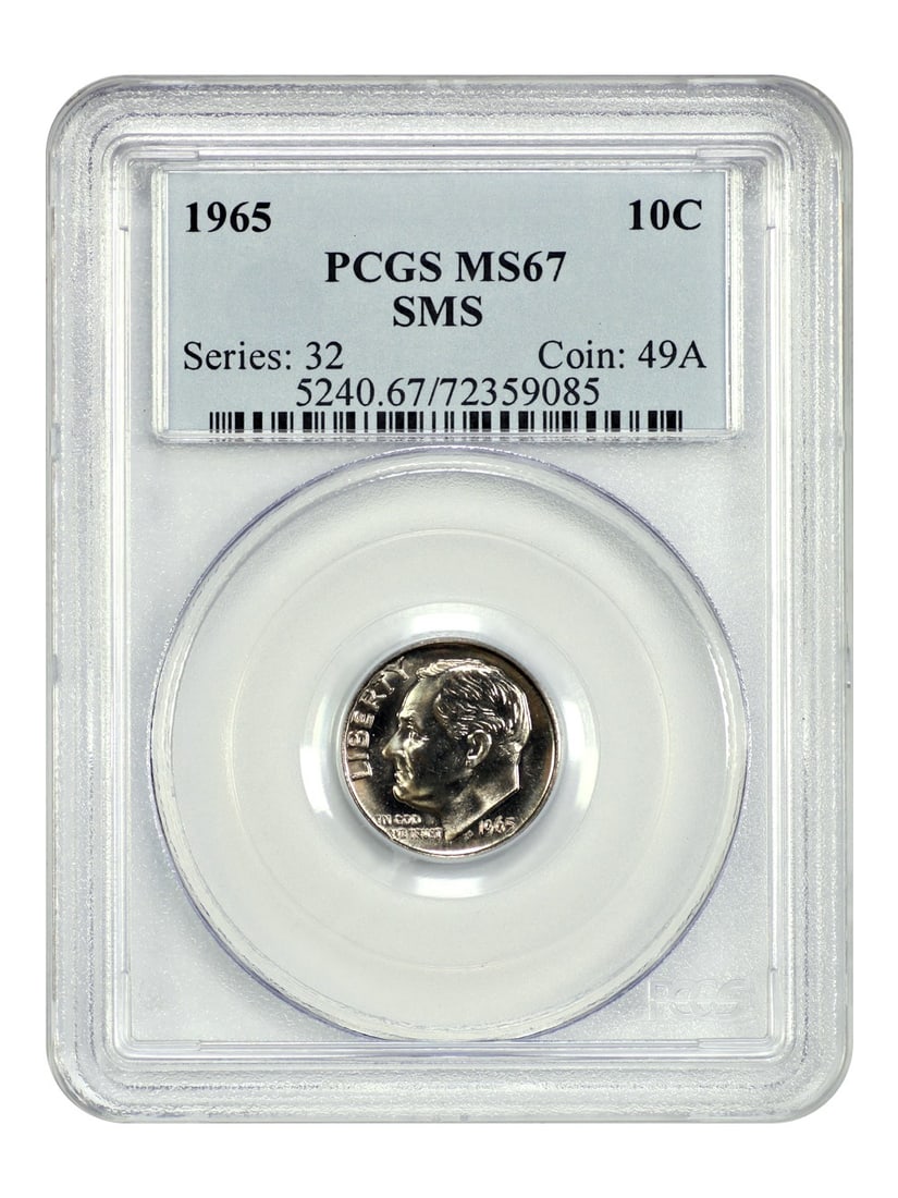 PCGS SP67 1965 Roosevelt Special Mint Set Dime 10C Uncirculated: PCGS SP67 1965 Roosevelt Special Mint Set Dime 10C Uncirculated This 1965 Roosevelt Dime is a Special Mint Set coin graded SP67 by PCGS. It features a flashy appearance and remains in un-used conditio