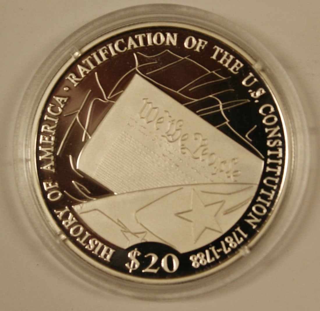 2006 Liberia 20 Dollar Constitution Commemorative Silver Coin: 2006 Liberia 20 Dollar Constitution Commemorative Silver Coin This 2006 Republic of Liberia 20 Dollar silver coin commemorates the ratification of the U.S. Constitution. Struck in .999 fine silver, th
