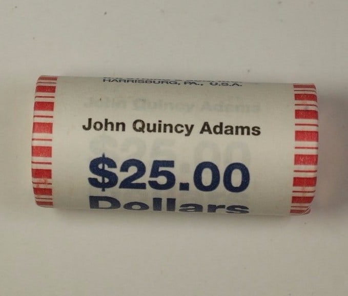 Roll of 25 John Quincy Adams $1 Presidential Dollars: Roll of 25 John Quincy Adams $1 Presidential Dollars This is a roll of 25 uncirculated 2008 John Quincy Adams Presidential Dollar coins from the United States. The coins are in Brilliant Uncirculated 