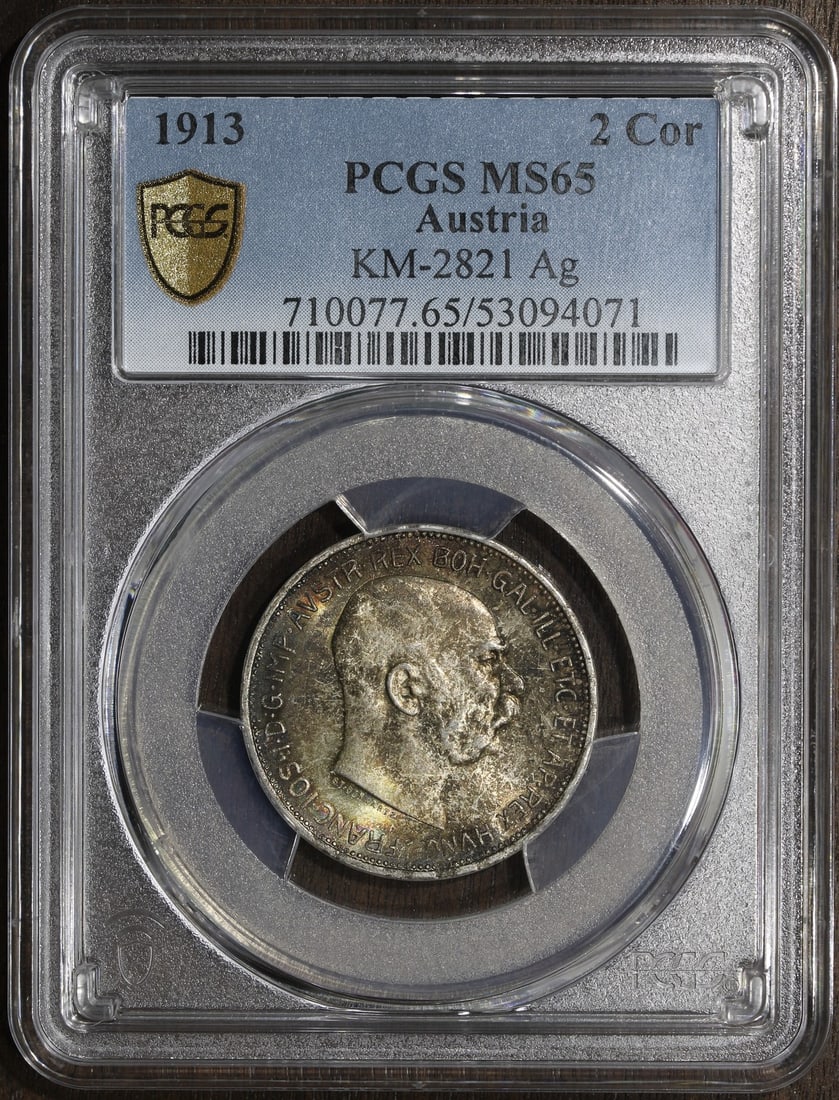 Austria 1914 Silver 2 Corona PCGS MS65 Franz Joseph: Austria 1914 Silver 2 Corona PCGS MS65 Franz Joseph This 1914 Austria 2 Corona silver coin features Emperor Franz Joseph and has been graded MS65 by PCGS. With a silver fineness of 0.835, this uncircu