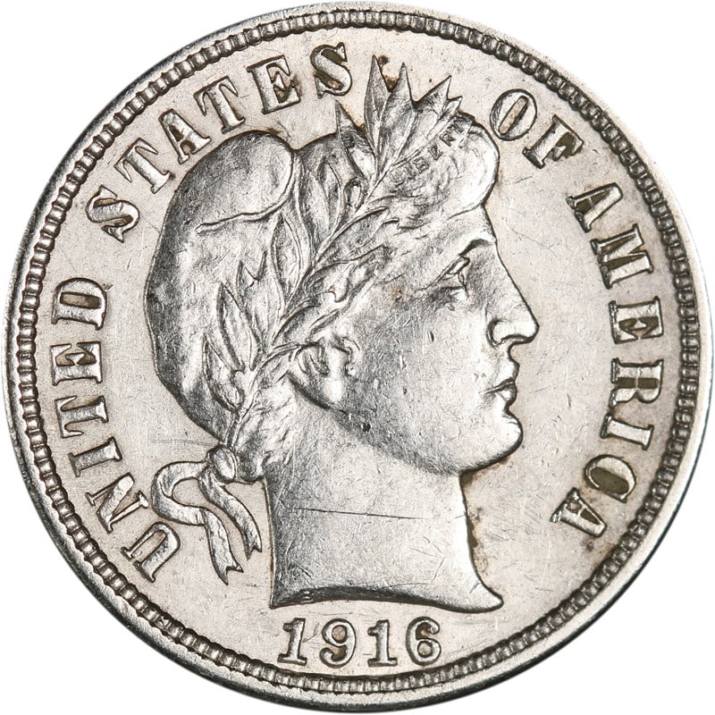 1916 Philadelphia Silver Barber Dime Circulated US Coin: 1916 Philadelphia Silver Barber Dime Circulated US Coin This 1916-P Barber Dime is a circulated coin struck at the Philadelphia Mint. Made from silver, it originates from the United States and dates t
