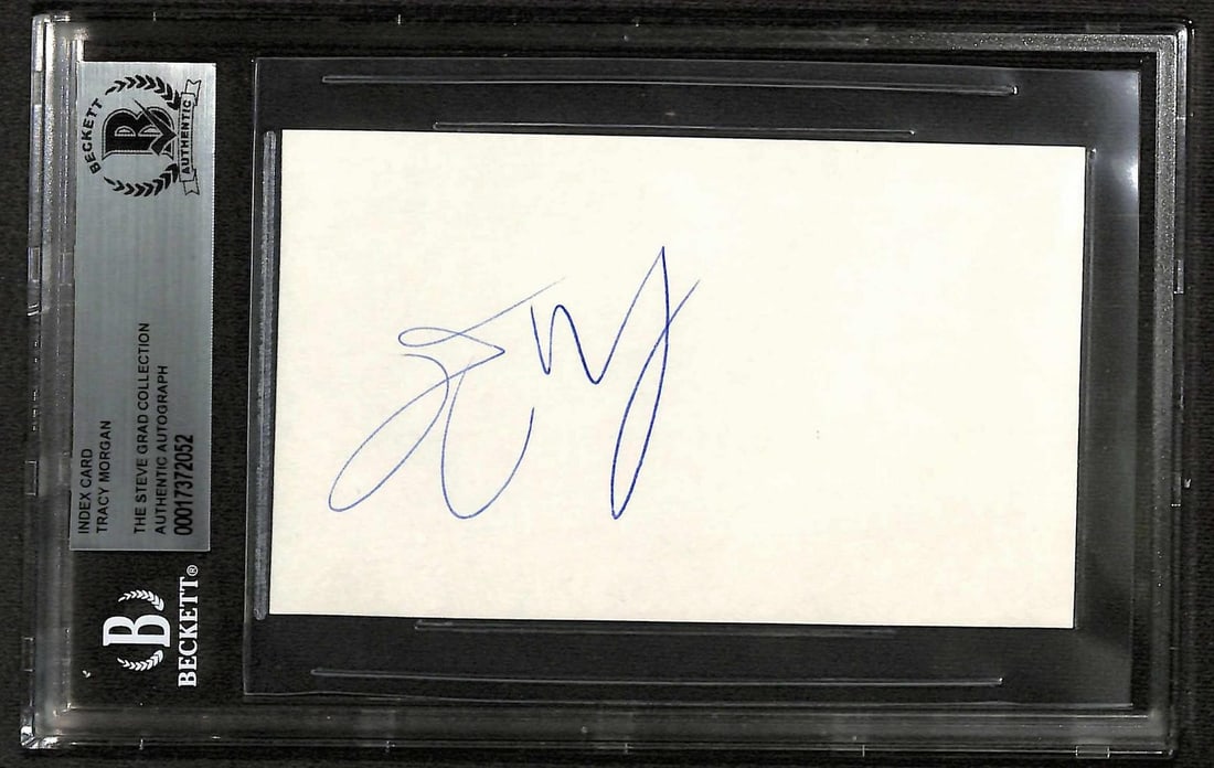 Beckett Slabbed Tracy Morgan Signed Index Card: Beckett Slabbed Tracy Morgan Signed Index Card This is an index card signed by Tracy Morgan, authenticated and encapsulated by Beckett Authentication Services. The autograph is preserved in a tamper-e