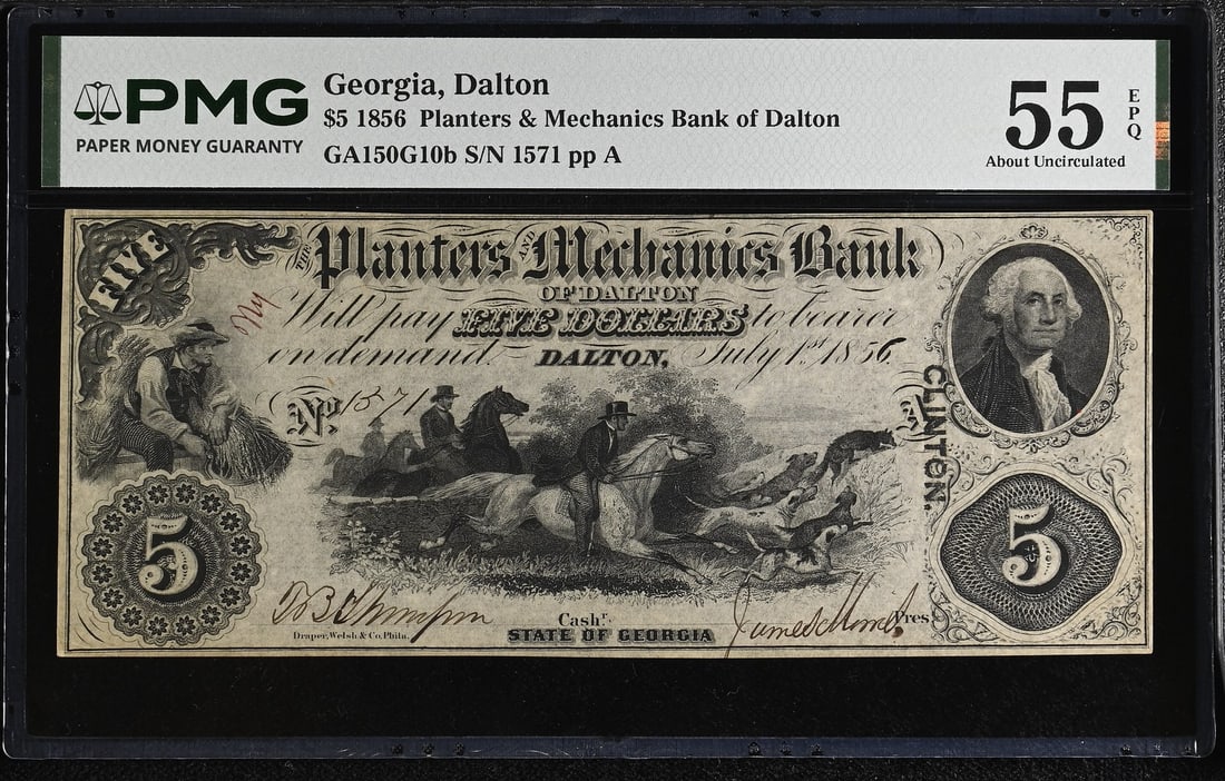 PMG AU55EPQ Dalton Georgia Planters Mechanics Bank $5 Obsolete Note (1 of 2)