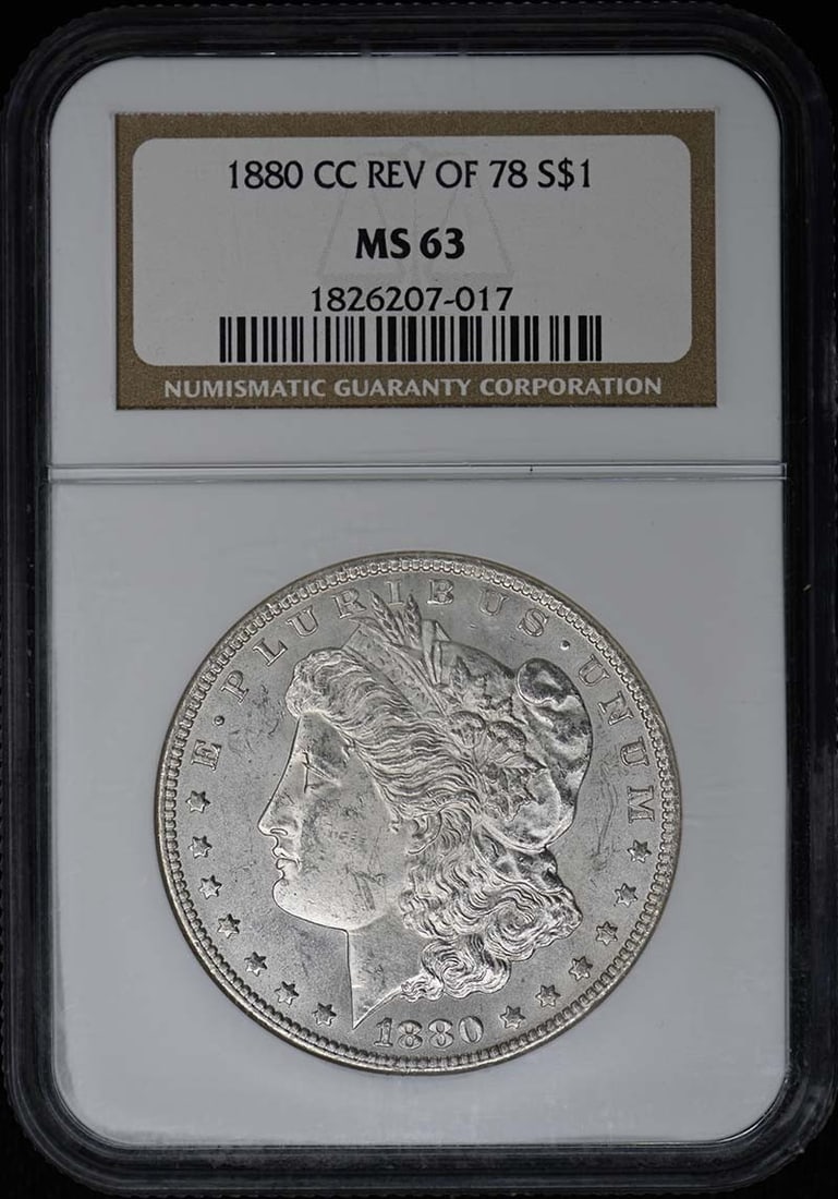 NGC MS63 Carson City 1880 CC Morgan Dollar VAM 7: NGC MS63 Carson City 1880 CC Morgan Dollar VAM 7 This 1880-CC Morgan Dollar features the VAM-7 Reverse of 1878 variety and has been certified by NGC with a grade of MS63. Struck at the Carson City Min