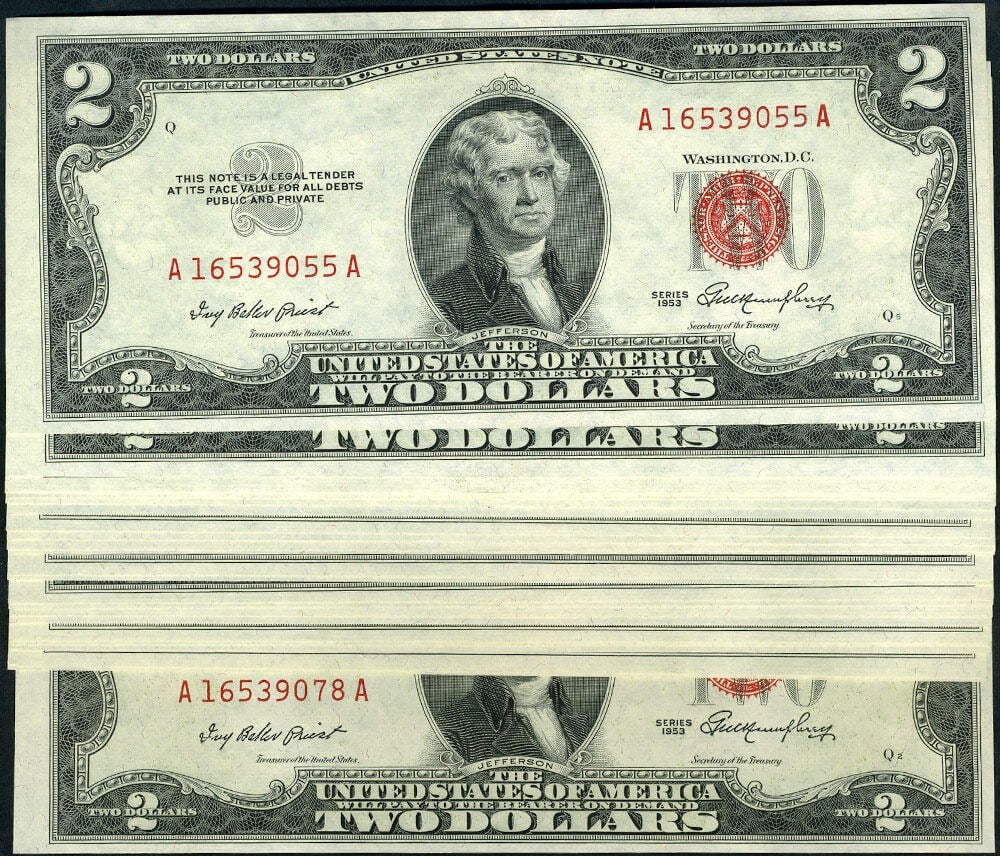 24 Consecutive 1953 $2 Legal Tender Notes FR 1509 A-A Block (1 of 2)