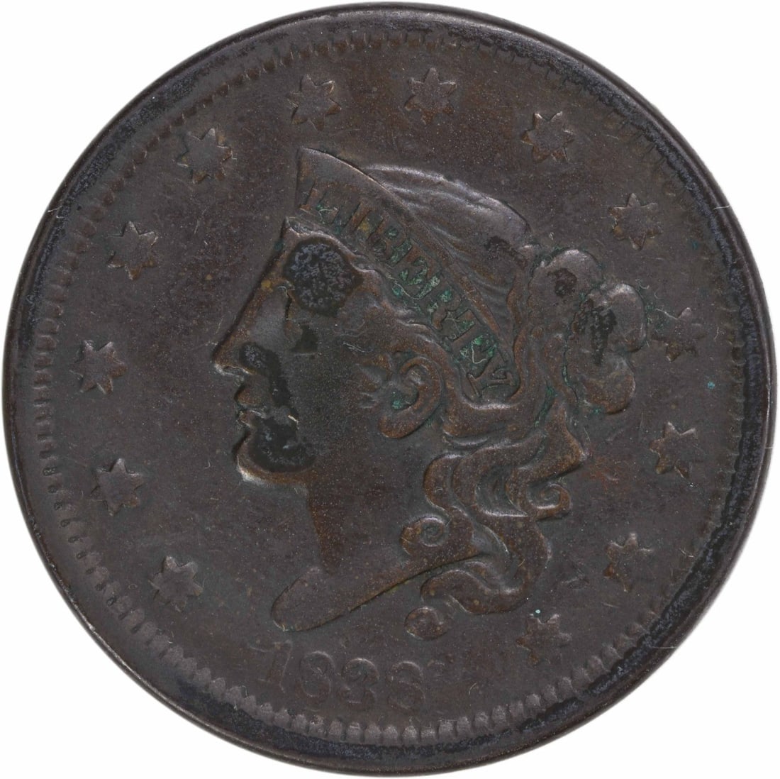 1837 Philadelphia Large Cent Coronet Head Copper Coin: 1837 Philadelphia Large Cent Coronet Head Copper Coin This 1837 Large Cent features the Coronet Head design, a classic representation of early American coinage. Minted in Philadelphia, this coin is cl